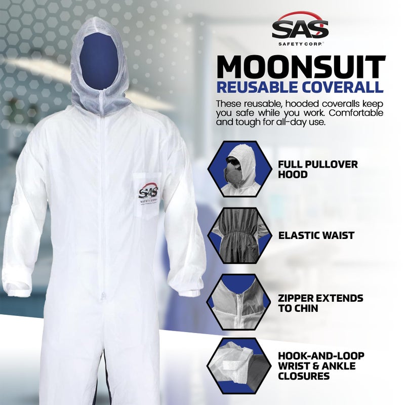 SAS Safety 6938 Moon suit Nylon Cotton Coverall, Large, White - Image 2